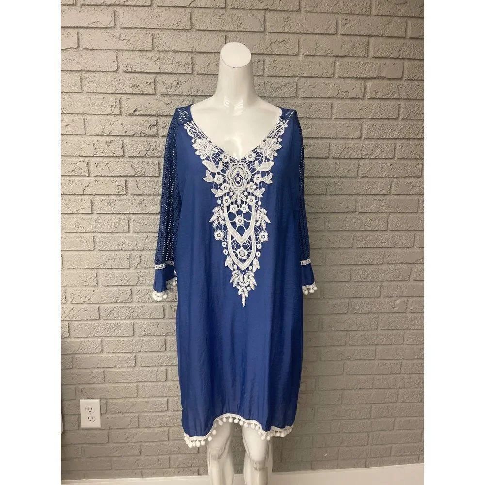 Embroidered PomPom House Dress Size 2XL